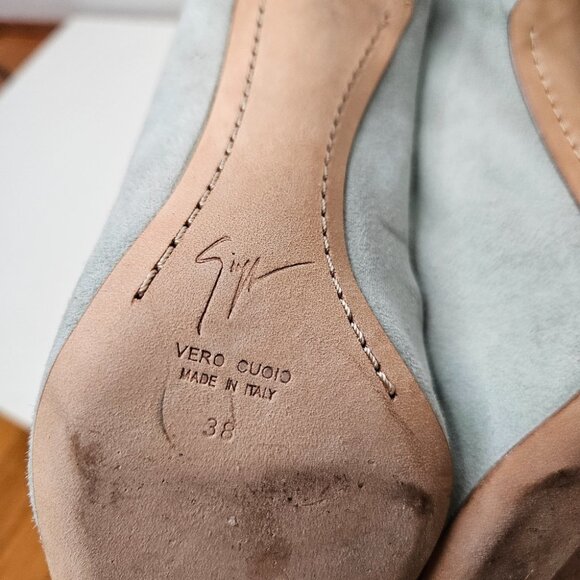 Giuseppe Zanotti Pointy Toe Suede Lucrezia Pumps Sz 7.5 US/ 38 EUR Mint Green - Picture 7 of 12
